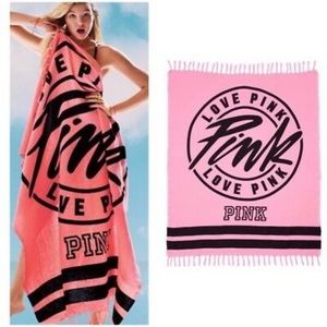 🩷 Victoria’s Secret PINK Logo Beach Blanket - Hot Pink Black